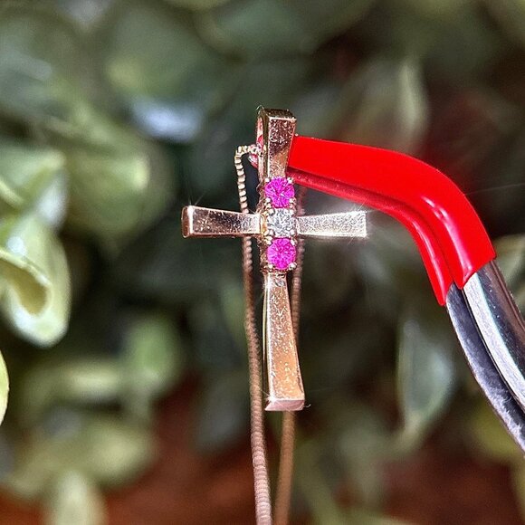 14k Gold Rubies/Diamond Cross Necklace - Picture 5 of 12